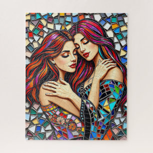 Two Women in Love   Faux Mosaic Tile Style Jigsaw Puzzle