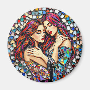 Two Women in Love   Faux Mosaic Tile Style Magnet