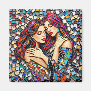 Two Women in Love Faux Mosaic Tile Style Magnet