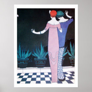 TWO WOMEN IN THE NIGHT ,Art Deco Beauty Fashion Poster