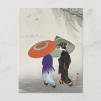 Two Women in the Rain Painting by Ohara Koson