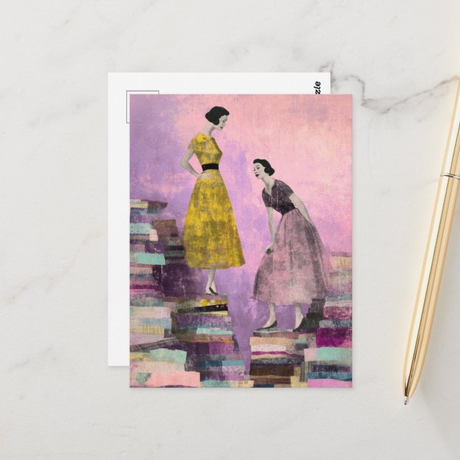 Two Women Mixed media collage Postcard (Front/Back In Situ)