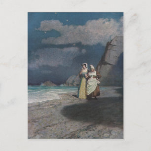 Two Women on a Grey Shingle Beach at Night Postcard