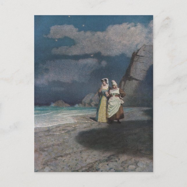 Two Women on a Grey Shingle Beach at Night Postcard (Front)