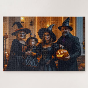 Two women, one man, and a girl at Halloween Jigsaw Puzzle