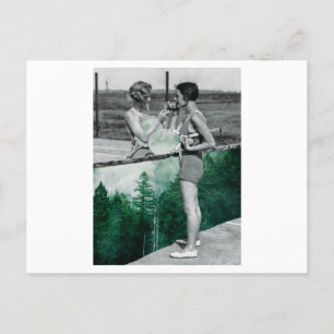 Two women playing tennis and smoking. Collage Art. Postcard