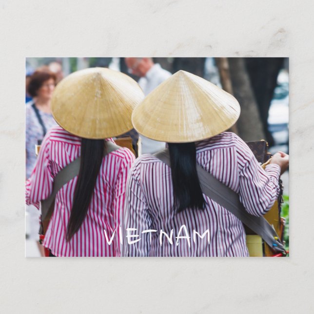 Two women vendors wearing conical hats in Vietnam Holiday Postcard (Front)