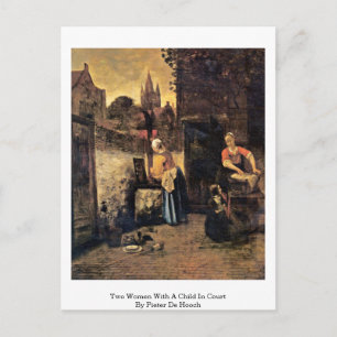 Two Women With A Child In Court By Pieter De Hooch Postcard