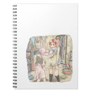 Two women's illustrations carrying a rabbit trembl notebook