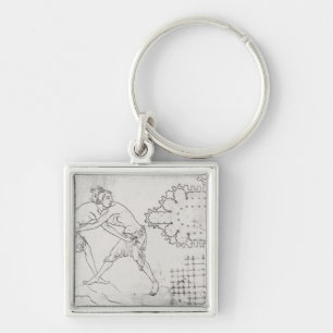 Two wrestlers, plan of a Cistercian church Key Ring