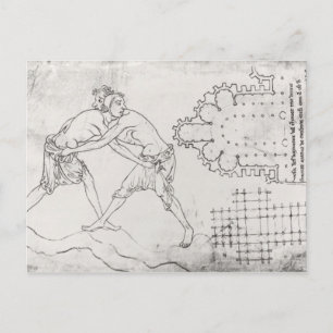 Two wrestlers, plan of a Cistercian church Postcard