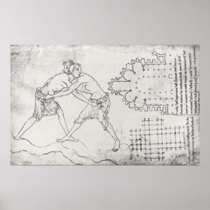 Two wrestlers, plan of a Cistercian church Poster