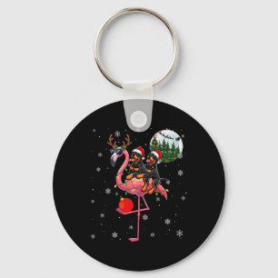 Two Xmas Rottweilers Riding Flamingo Reindeer Sung Key Ring