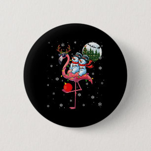 Two Xmas Snowmen Riding Flamingo Reindeer Sungles 6 Cm Round Badge