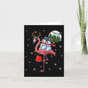 Two Xmas Snowmen Riding Flamingo Reindeer Sungles  Card