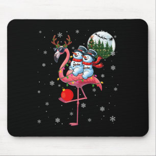 Two Xmas Snowmen Riding Flamingo Reindeer Sungles Mouse Mat