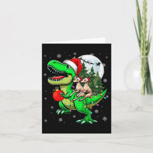 Two Xmas Whippets Riding T-rex Reindeer Lover Kids Card
