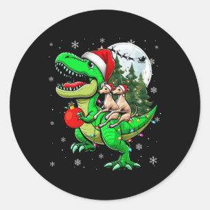 Two Xmas Whippets Riding T-rex Reindeer Lover Kids Classic Round Sticker