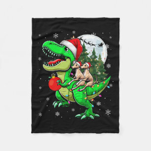 Two Xmas Whippets Riding T-rex Reindeer Lover Kids Fleece Blanket