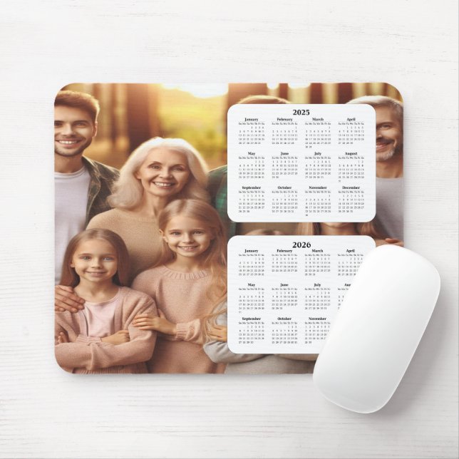 Two-year Family Calendar 2025 - 2026 Mouse Mat (With Mouse)