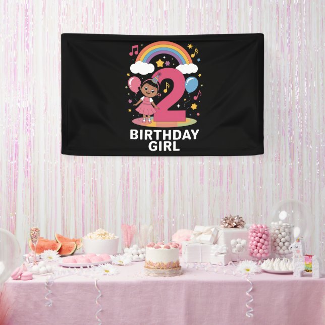 Two Year Old Birthday Girl Cute 2nd Birthday  Banner (Party)