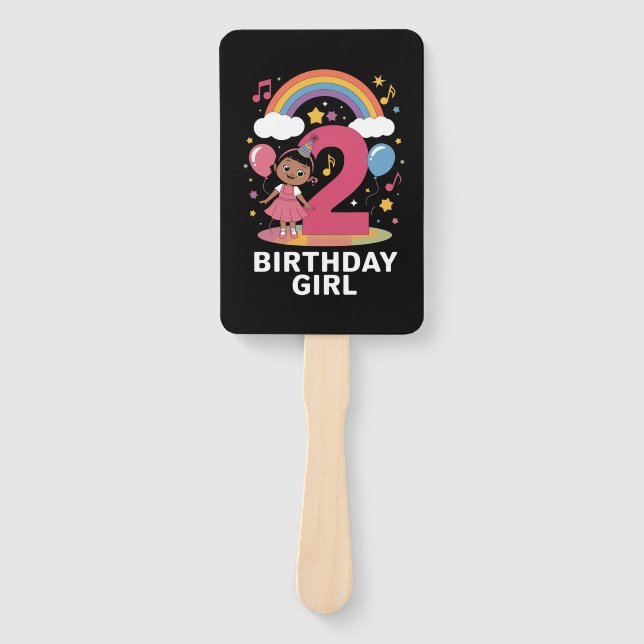 Two Year Old Birthday Girl Cute 2nd Birthday  Hand Fan (Front)