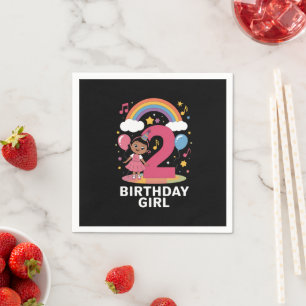 Two Year Old Birthday Girl Cute 2nd Birthday Napkin