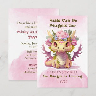 Two Year Old Girl Dragon Invitation