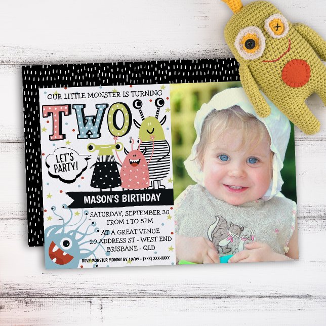 Two Year Old Monster Birthday Invitation (Your little one will be in for a monster of a celebration with this creative invitation.)