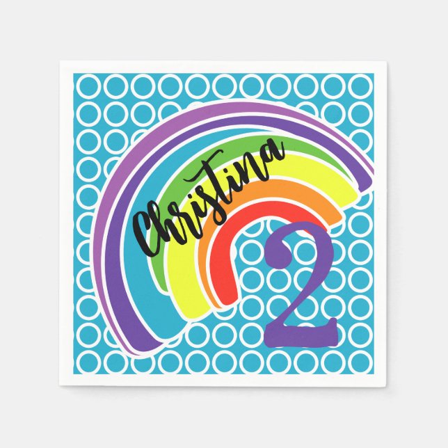 Two Year Old Rainbow Birthday Party Napkin (Front)