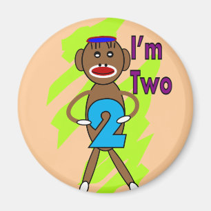 Two yeart Old Kids Birthday--Sock Monkey Design Magnet