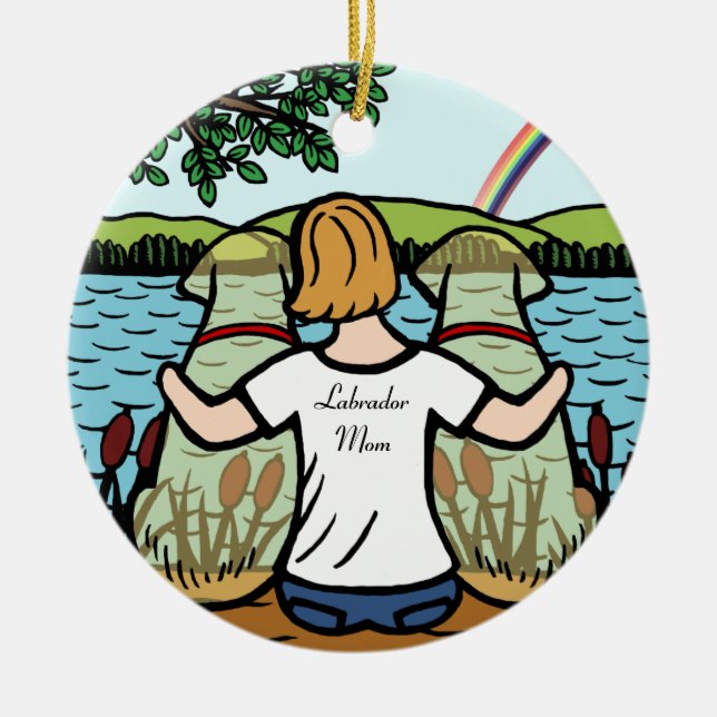 Two Yellow Labrador Angels and Mum 2 Ceramic Tree Decoration (Front)