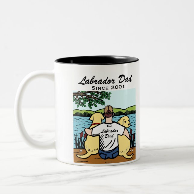Two Yellow Labradors and Dad Two-Tone Coffee Mug (Left)