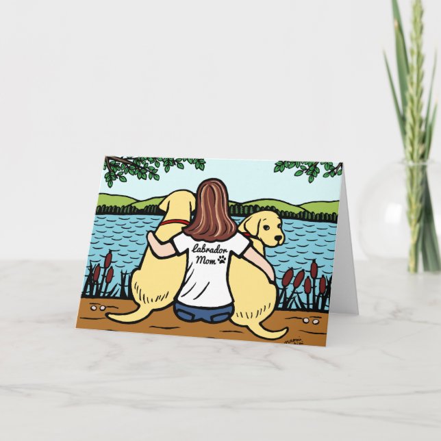 Two Yellow Labradors and Mum Long Card (Front)