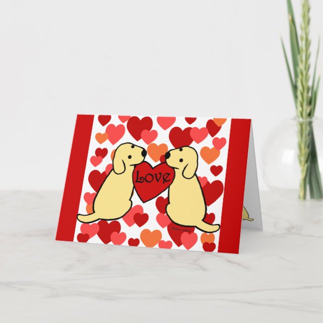 Two Yellow Labradors with Love Cartoon Holiday Card (Front)