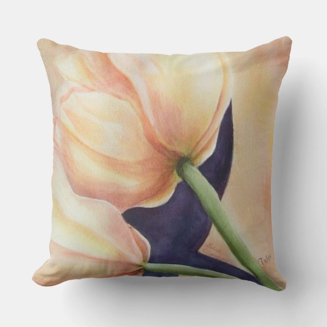 TWO YELLOW TULIP FLOWERS PATIO CUSHION (Front)