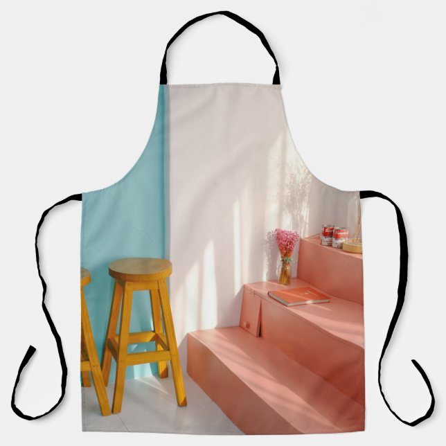 Two yellow wooden bar stools apron (Front)