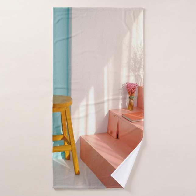 Two yellow wooden bar stools bath towel (Bath Towel)