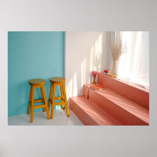 Two yellow wooden bar stools poster (Front)