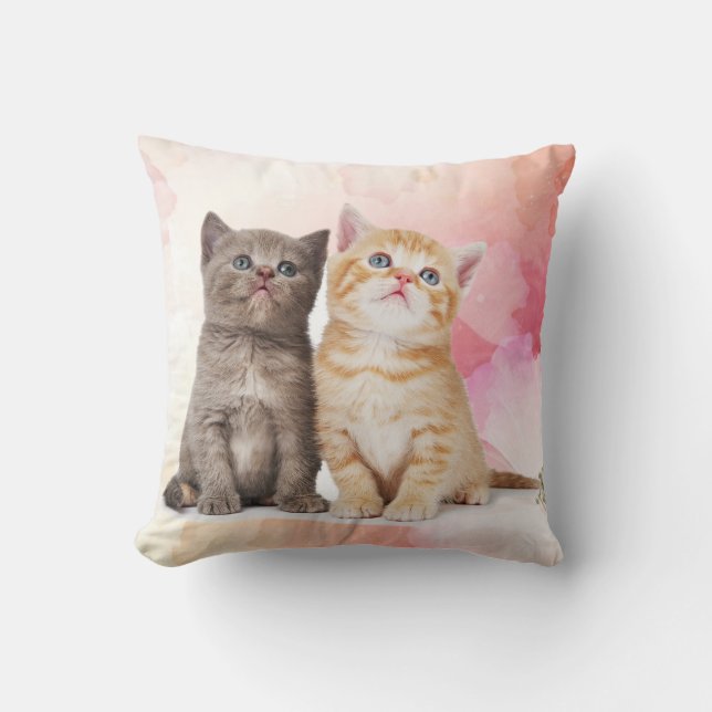 Two Young Cats Cute Grey Kitten and Yellow Kitten Cushion (Front)