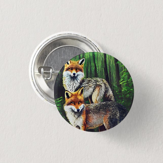two young Foxes animal nature wildlife art   3 Cm Round Badge (Front & Back)