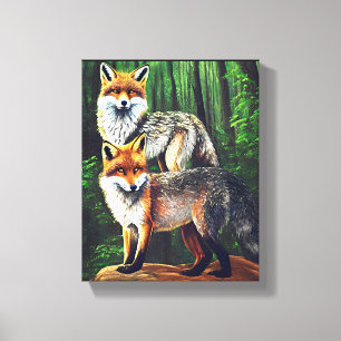 two young Foxes animal nature wildlife art  Canvas Print