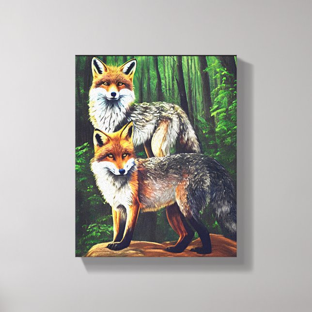 two young Foxes animal nature wildlife art  Canvas Print (Front)