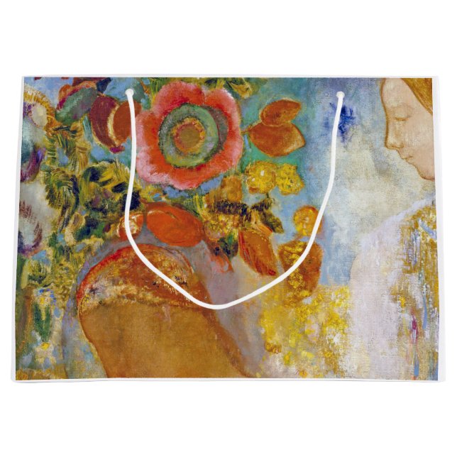 Two Young Girls among Flowers, Redon Large Gift Ba Large Gift Bag (Front)