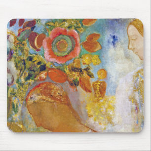 Two Young Girls among Flowers, Redon Mouse Mat