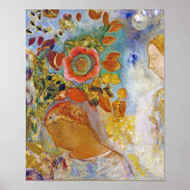 Two Young Girls among Flowers, Redon Poster (Front)