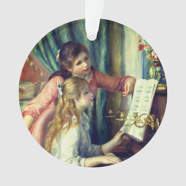 Two Young Girls at the Piano by Renoir:  Christmas Ornament (Front)