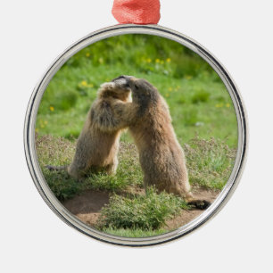 two young marmots metal tree decoration
