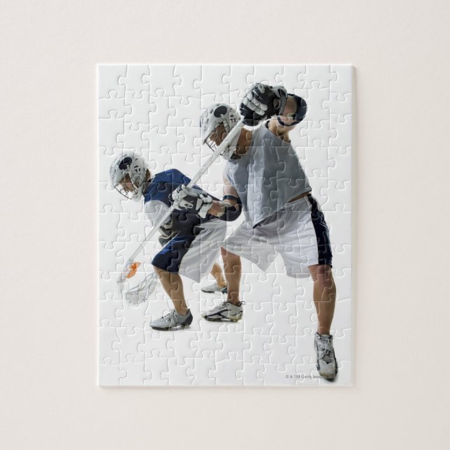 Two young men playing lacrosse jigsaw puzzle (Vertical)