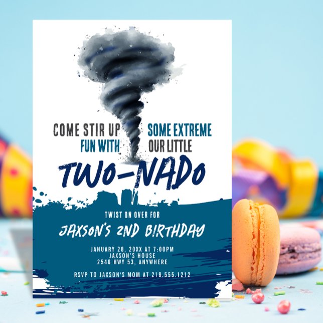 Twonado Twister Tornado Blue Grunge Birthday Invitation (Twonado Twister Tornado Blue Grunge Birthday Invitation)